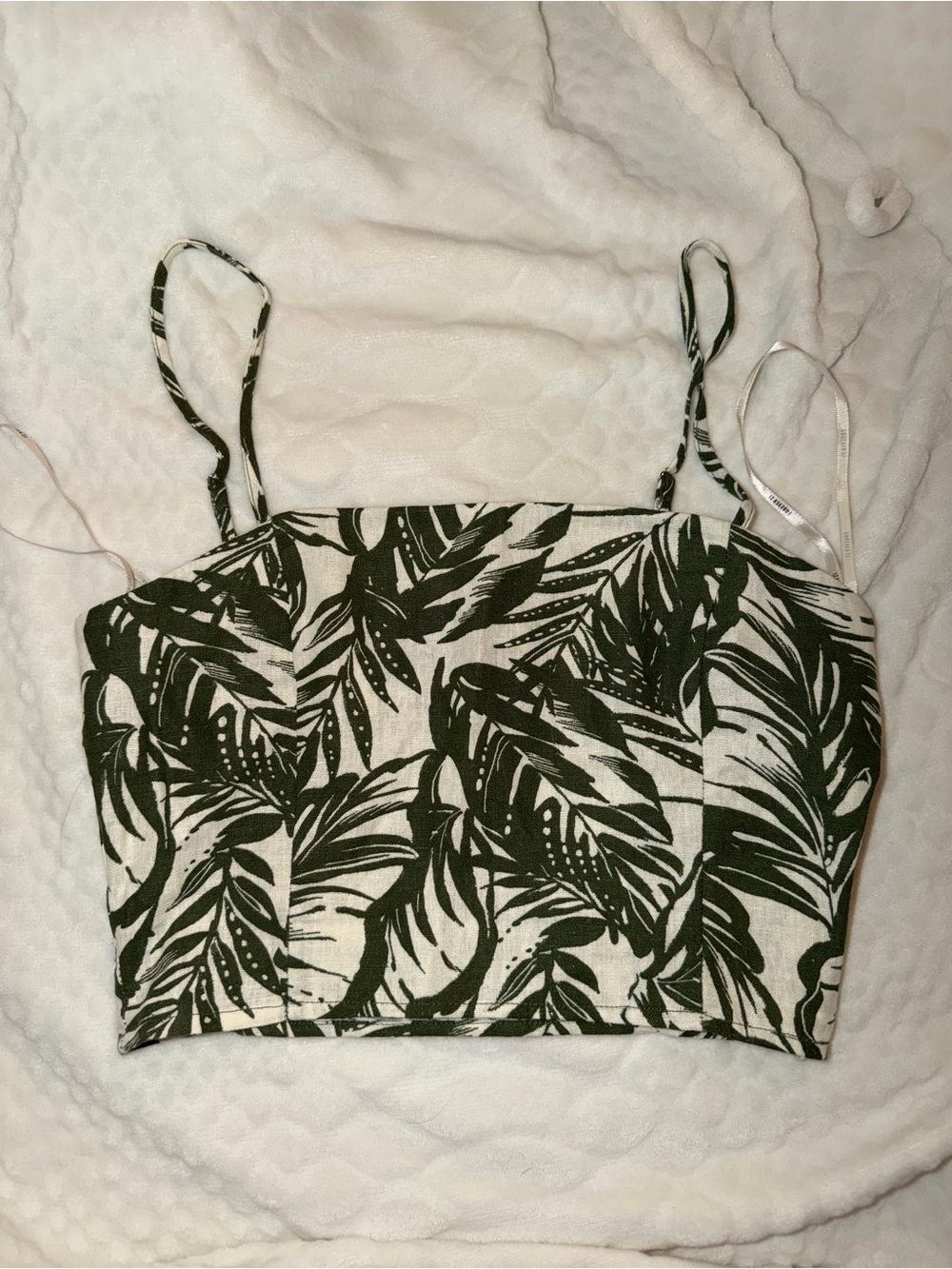Forever 21 Olive & White Leaf Print Crop Top